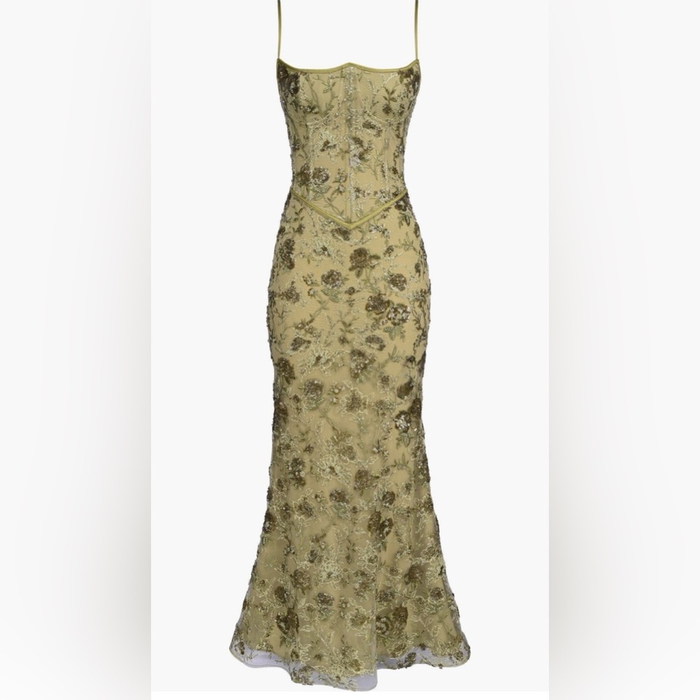 House Of CB Elegant Gold Floral Embroidered Gown - Picture 10 of 16